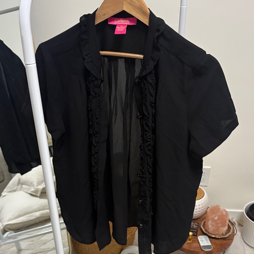 Black Ruffled Sheer Blouse